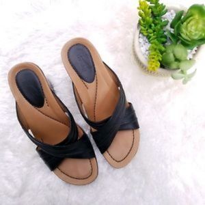 DANSKO NEECI CRISS CROSS BLACK LEATHER WEDGES 36